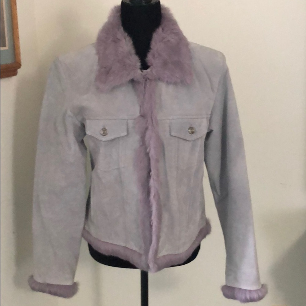 Purple fur trimmed 100% suede jacket.